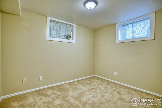 below grade area with carpet and baseboards