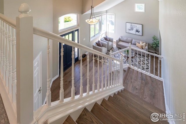 staircase featuring wood-type flooring