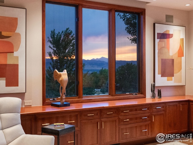 interior space featuring a mountain view