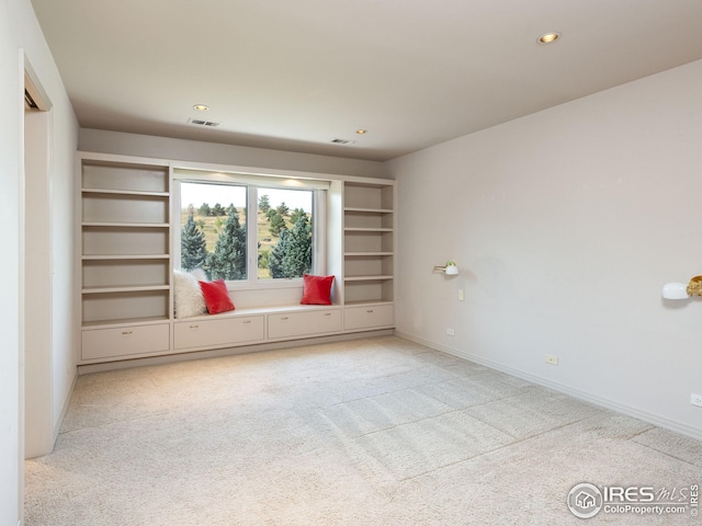 carpeted empty room with built in features