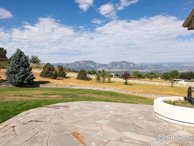 view of patio with a mountain view