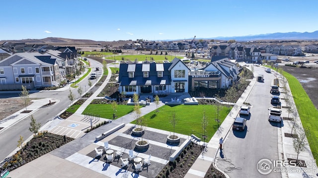 aerial view featuring a residential view and a mountain view