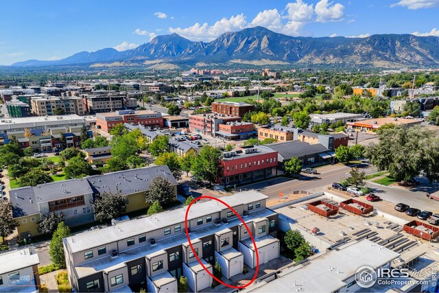birds eye view of property featuring a mountain view