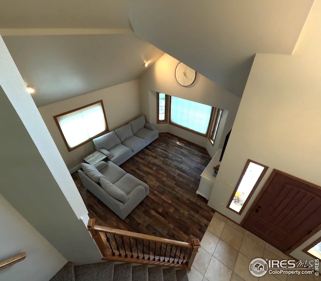 living room with lofted ceiling