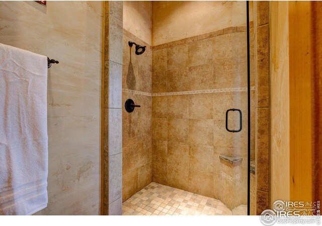 bathroom with a shower stall