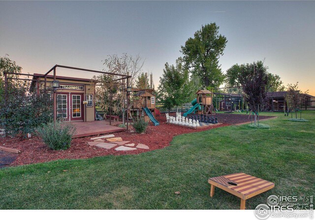 view of yard with a playground