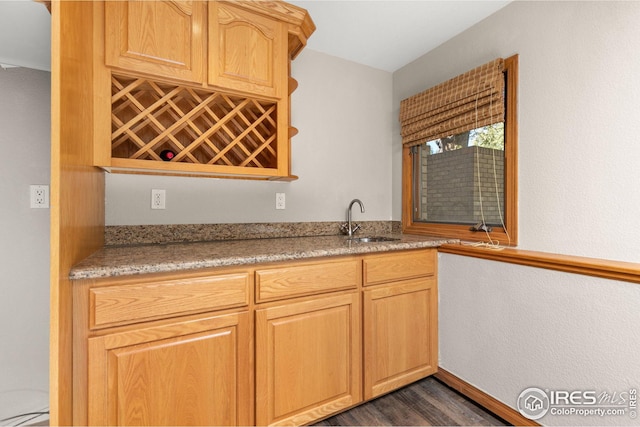 kitchen featuring light brown cabinetry, dark hardwood / wood-style floors, and sink