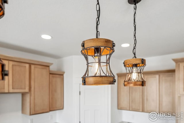 room details with recessed lighting and light brown cabinets