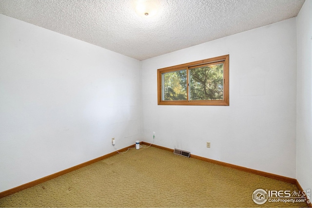 unfurnished room with carpet flooring and a textured ceiling