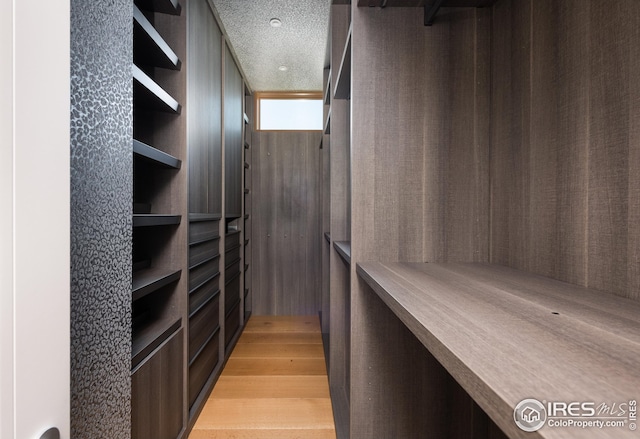 walk in closet featuring light hardwood / wood-style flooring