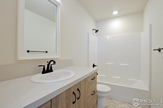 full bathroom with vanity, toilet, and tub / shower combination