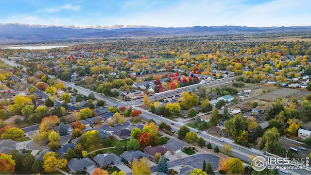 birds eye view of property featuring a mountain view