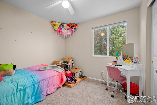 bedroom featuring carpet and ceiling fan