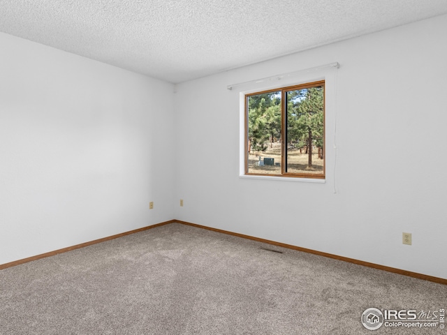 spare room featuring carpet and a textured ceiling