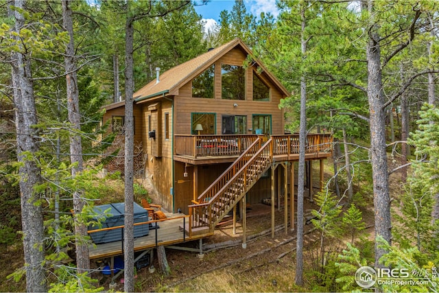 view of jungle gym featuring a wooden deck