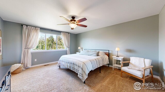 bedroom with carpet and ceiling fan