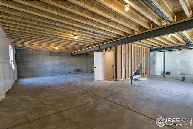 view of unfinished basement