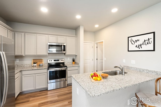 kitchen with light stone counters, sink, and appliances with stainless steel finishes