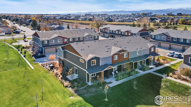 drone / aerial view with a mountain view