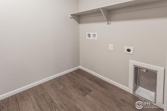 6105 Saddle Horn Dr, Timnath, CO 80547 - laundry area featuring hookup for a washing machine, baseboards, dark wood-type flooring, and hookup for an electric dryer