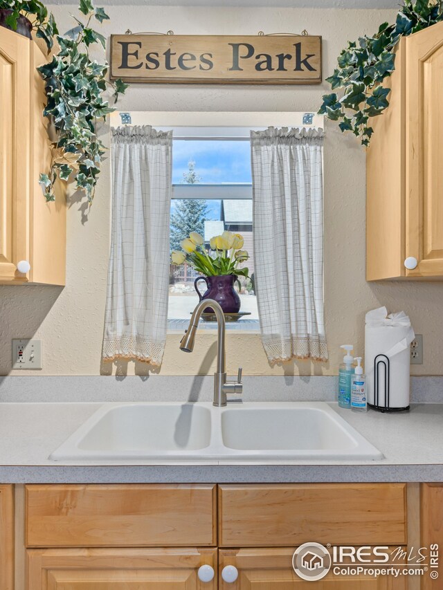 kitchen with light brown cabinets and sink