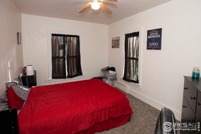 bedroom with carpet flooring and ceiling fan