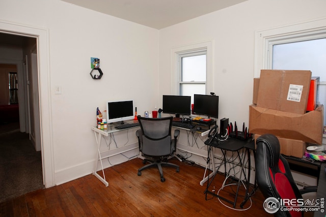 office area with hardwood / wood-style floors