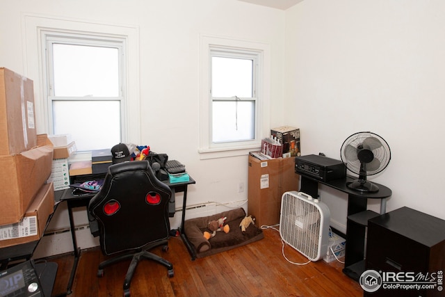 office space with hardwood / wood-style flooring