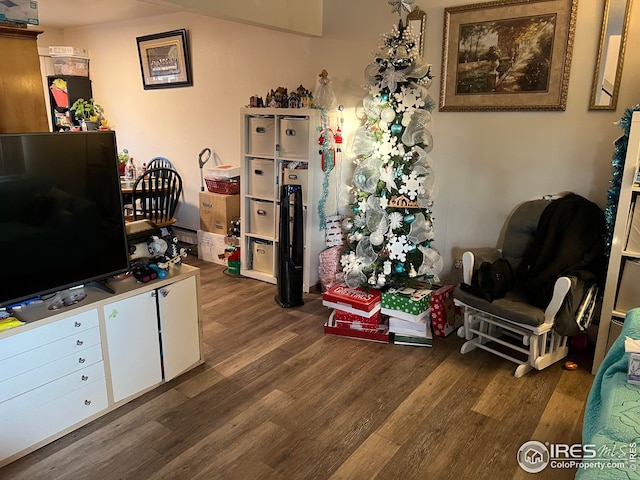 kitchen with dark hardwood / wood-style floors