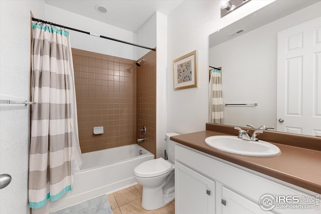 1604 Sorenson Dr, Windsor, CO 80550 - bathroom featuring tile patterned floors, visible vents, toilet, vanity, and shower / bath combo
