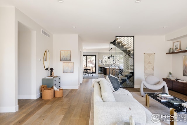 living room with light wood-type flooring