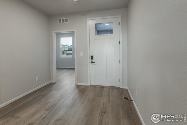 interior space with light hardwood / wood-style flooring