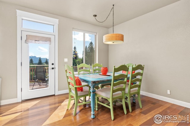 dining room featuring wood finished floors and baseboards