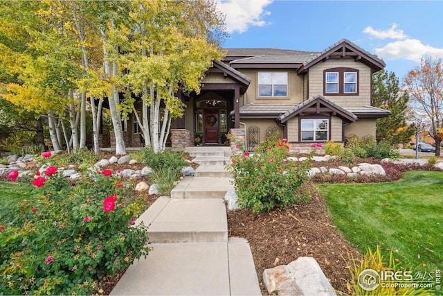craftsman-style home featuring a front lawn