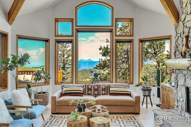sunroom / solarium with beam ceiling
