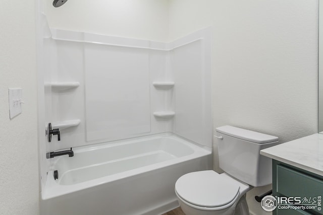 full bathroom featuring toilet, vanity, and shower / bathtub combination