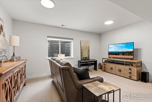 living room with light carpet