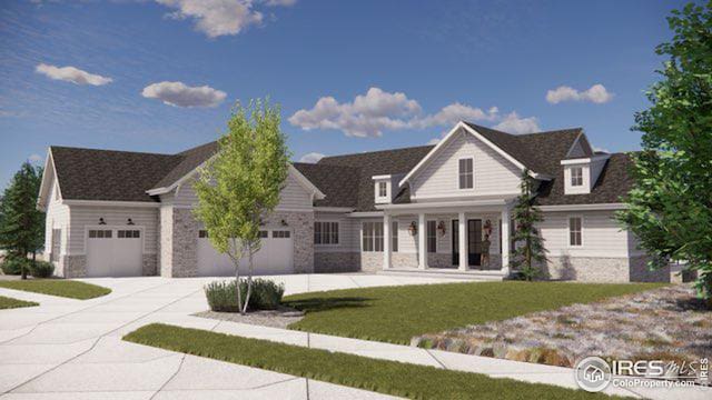 view of front facade with a garage and a porch