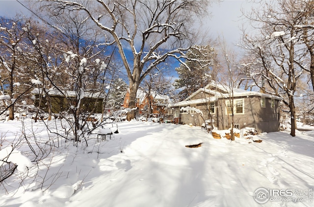 view of yard layered in snow