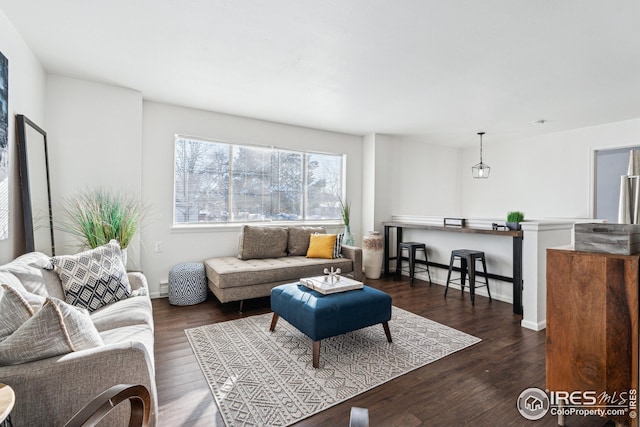 living room with dark hardwood / wood-style floors