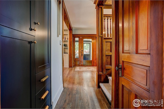 hall featuring dark wood-type flooring