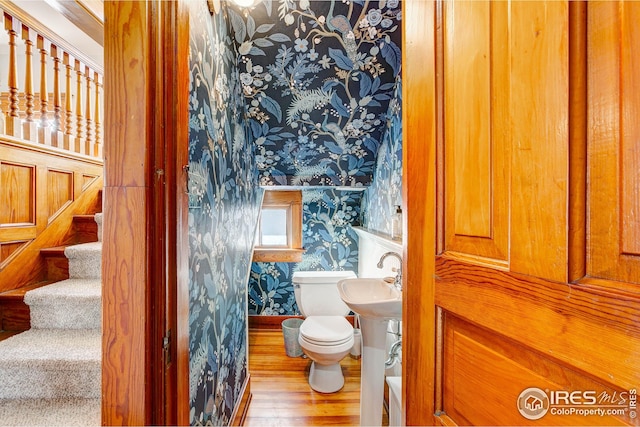 bathroom with hardwood / wood-style floors and toilet