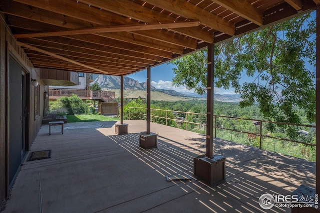 view of patio with a mountain view