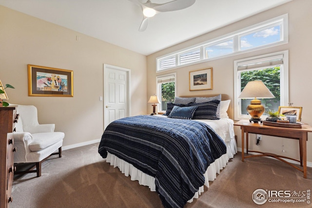 bedroom featuring carpet floors and ceiling fan