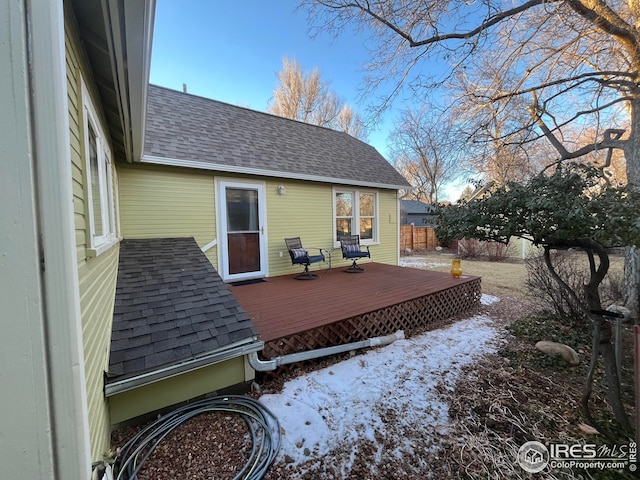 view of snow covered deck