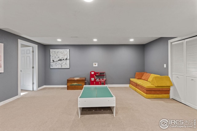 playroom with light carpet