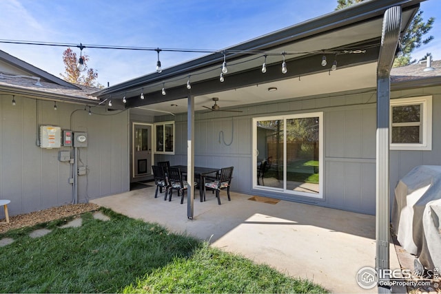 back of house featuring a patio area and ceiling fan