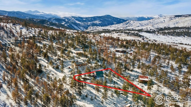 snowy aerial view featuring a mountain view