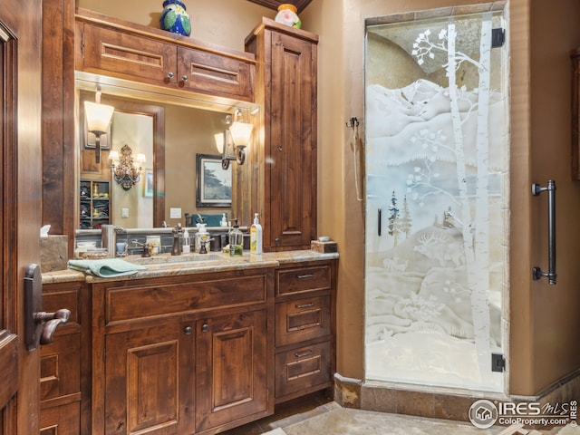 bathroom with vanity and walk in shower