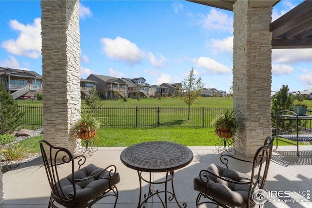 view of patio with a fenced backyard and a residential view